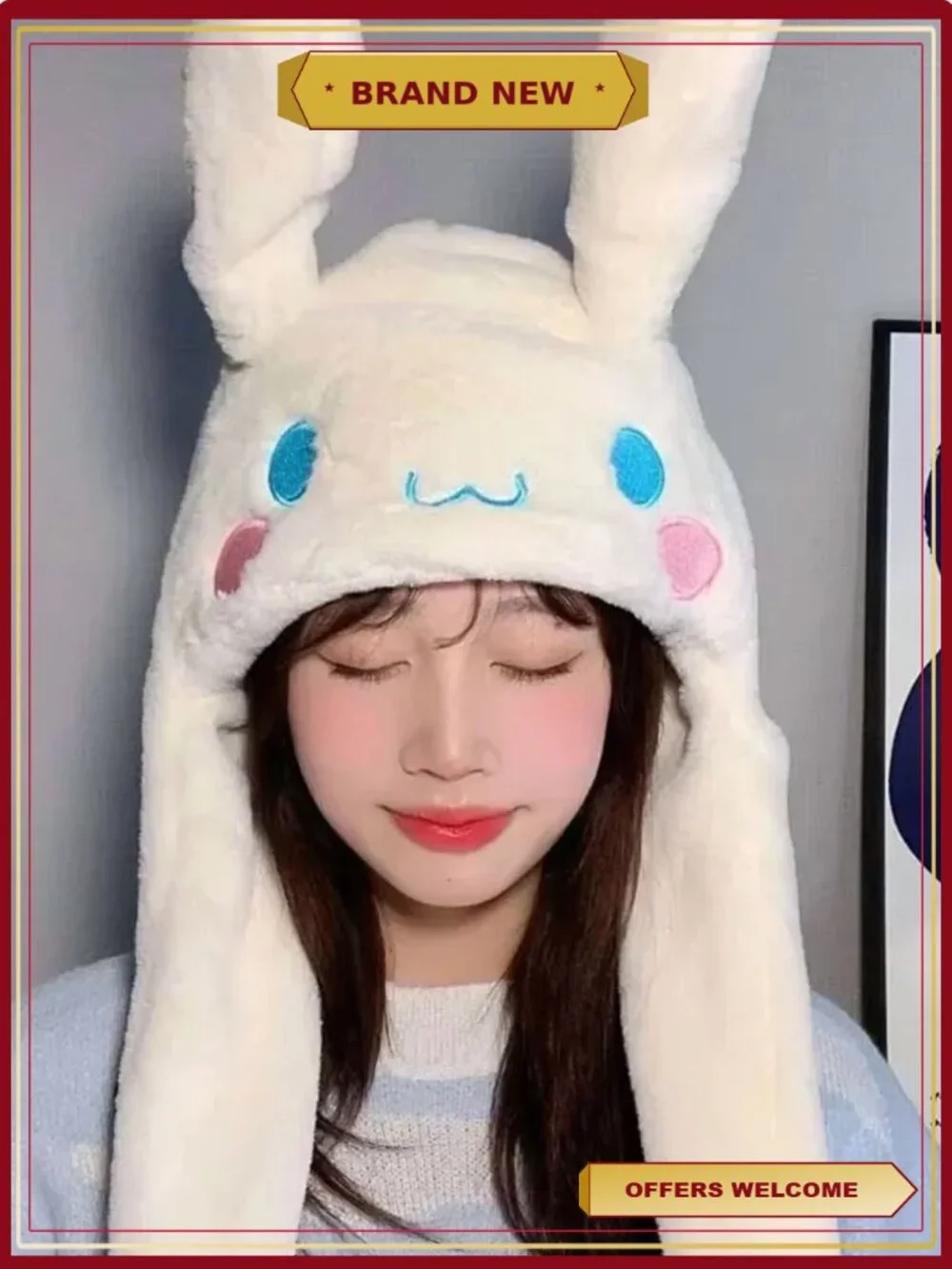 Kawaii Plush Ear Moving Hat Winter Warm Soft Anime Style Gift